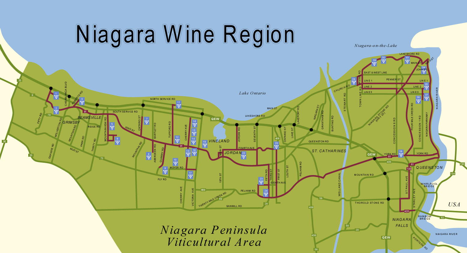 Niagara Wine Route Map (Outdated)